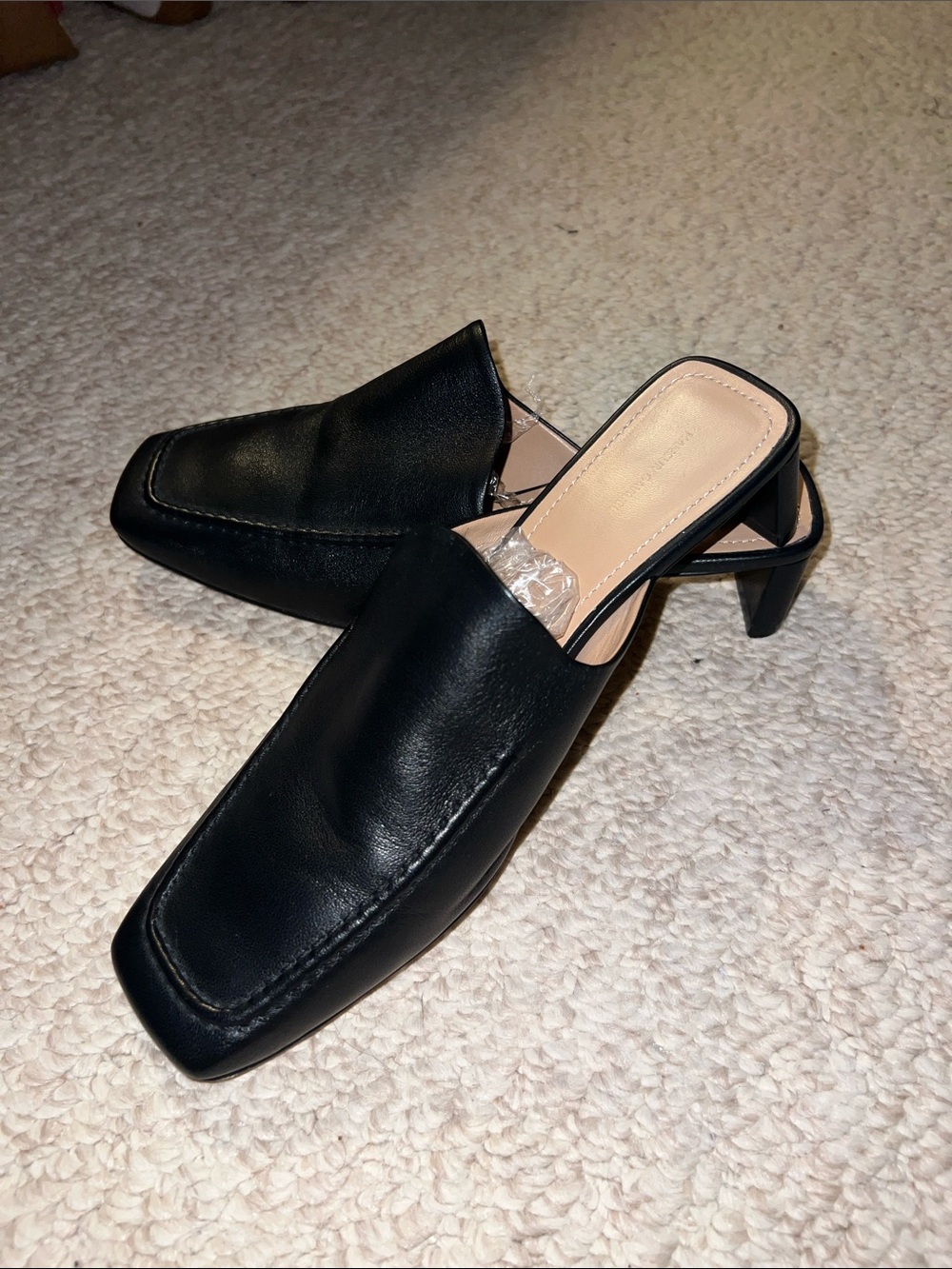 Mansur Gavriel Black Leather Square-Toe Mule Heels